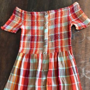 NWOT Monica Smocked off the shoulder midi dress